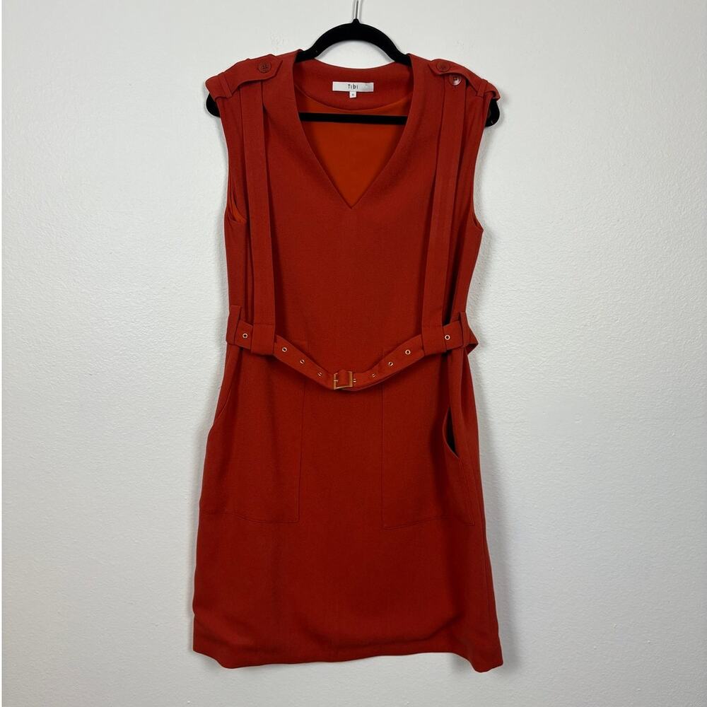 Tibi Blood Orange Belted Suspender Style Sheath Career Capsule Dress 6